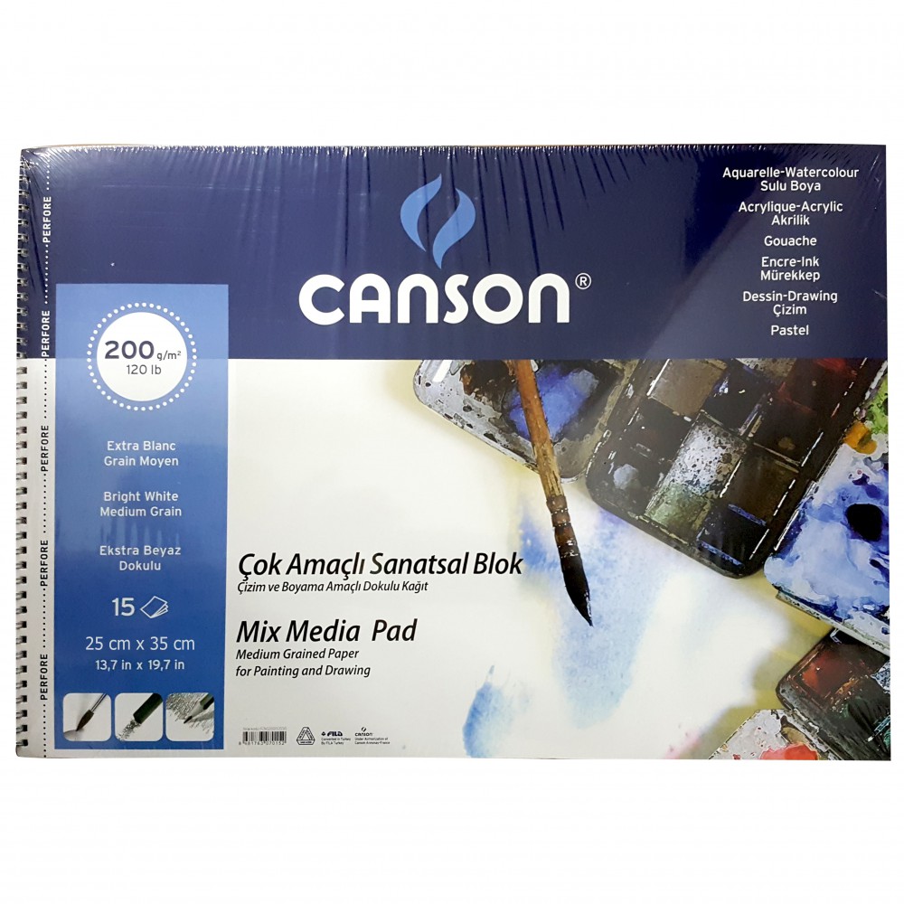 Canson Mix Media Pad Çok Amaçlı Resim Defteri (25x35) 200gr 15 Sayfa