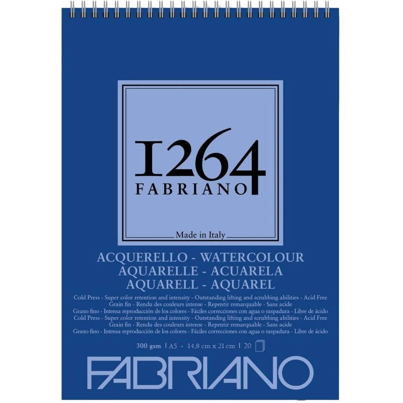 FABRIANO 1264 WATERCOLOUR A5 - 300 GR - F-1264 SULUBOYA DEFTERİ - ÜST SPİRALLİ / 20 YP.