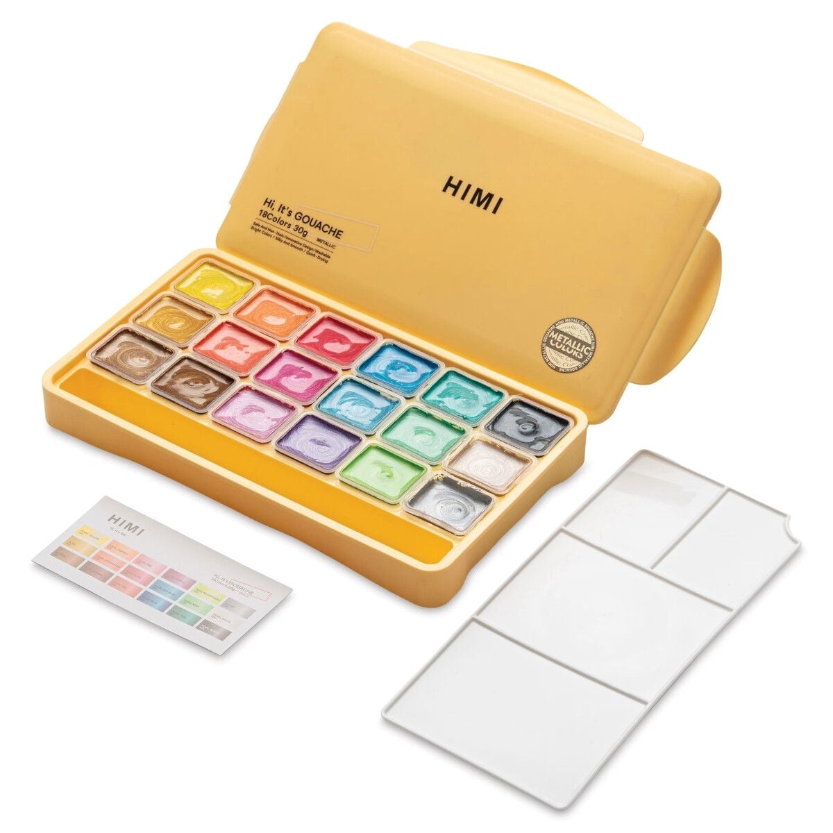 HIMI Jelly Cup Gouache Set - 18 Colours (Yellow Case - Metallic Edition)  