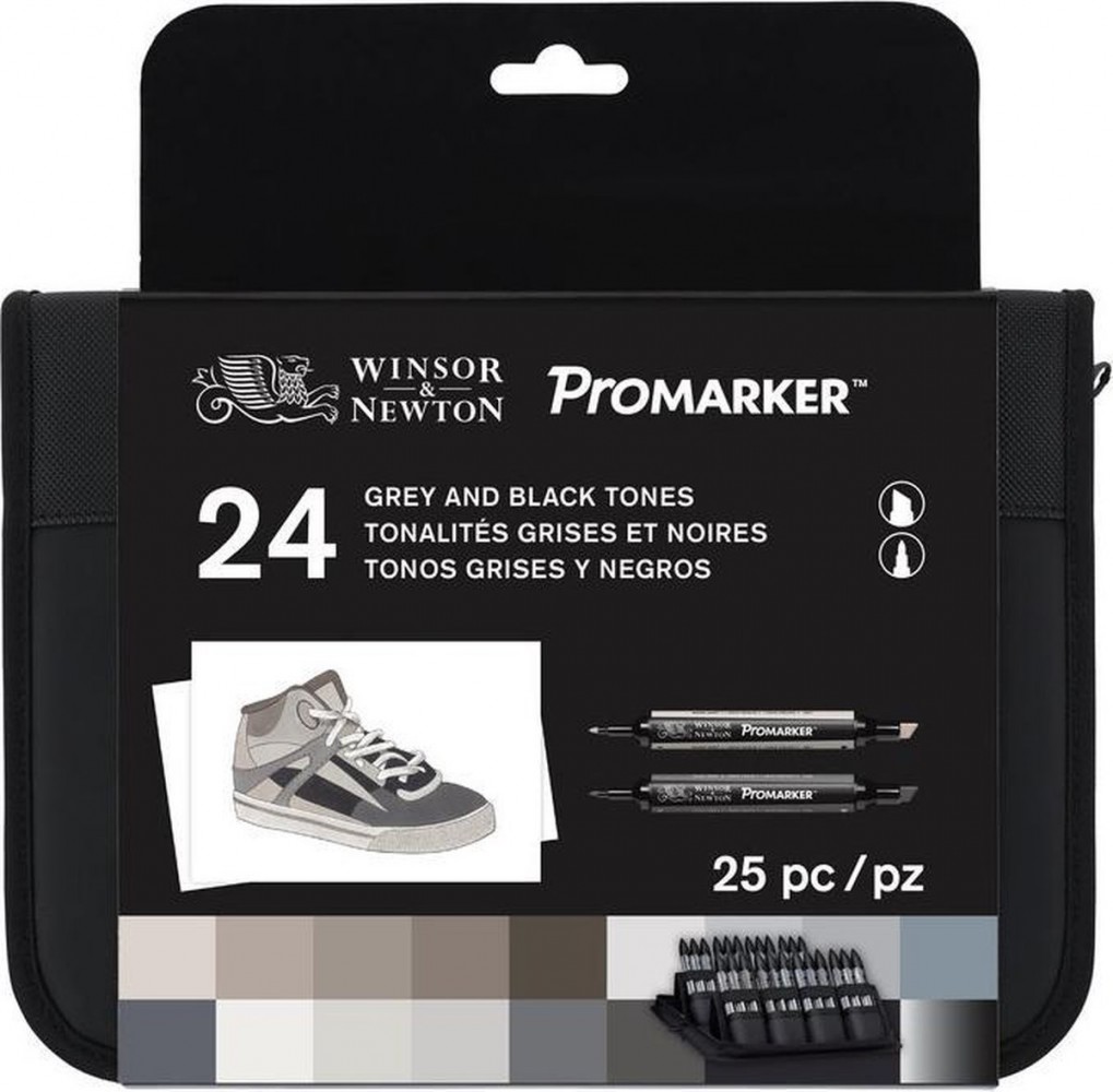 Winsor & Newton Promarker Grafik Kalemi Grey And Black Tones 24 Renk Çantalı