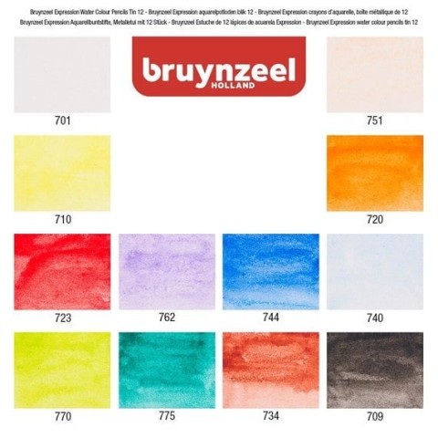 Bruynzeel Expression watercolour pencil tin | 12 colours