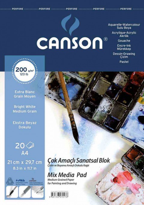 Canson A4 Çok Amaçlı Sanatsal Blok Spiralli Dokulu 200 Gr