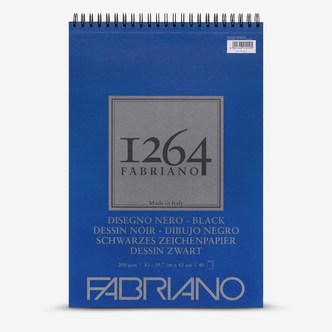 FABRIANO 1264 BLACK BLACK A3 - 200 GR - F-1264 SİYAH KAĞIT RESİM DEFTERİ - ÜST SPİRALLİ /40 YP.