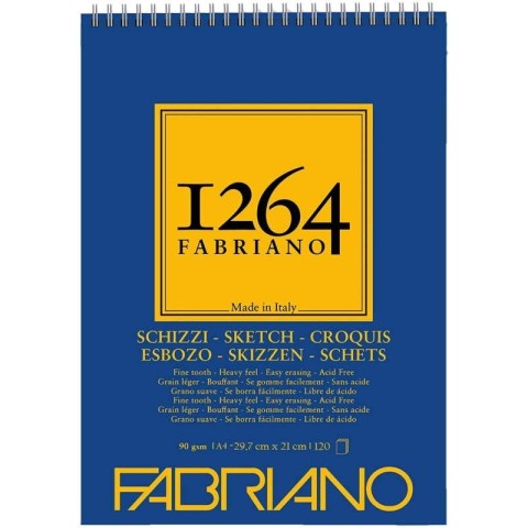 FABRIANO 1264 SCHIZZI A4 - 90 GR - F-1264 ESKİZ DEFTERİ - ÜST SPİRALLİ - MİKROPERFORELİ / 120 YP.