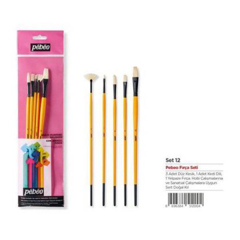 Pebeo Set-12 5'li Yağlı Boya Fırça Seti Beyaz Brıstel