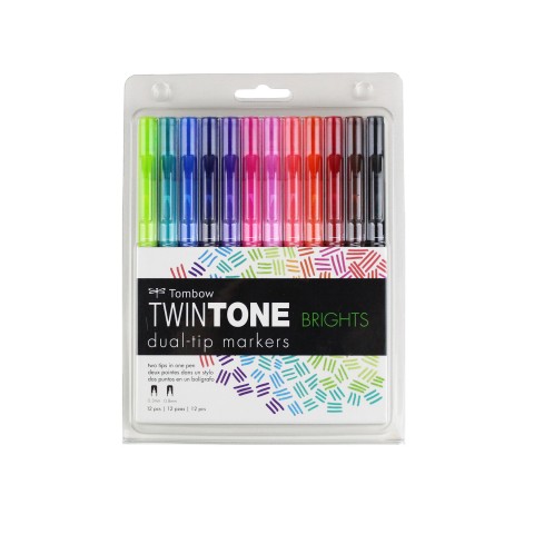 Tombow TWIN TONE Dual-Tip G.Kalemi Seti Brights(Parlak Renkler) 12 renk