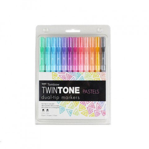 Tombow TWIN TONE Dual-Tip G.Kalemi Seti Pastels(Pastel Renkler) 12 renk