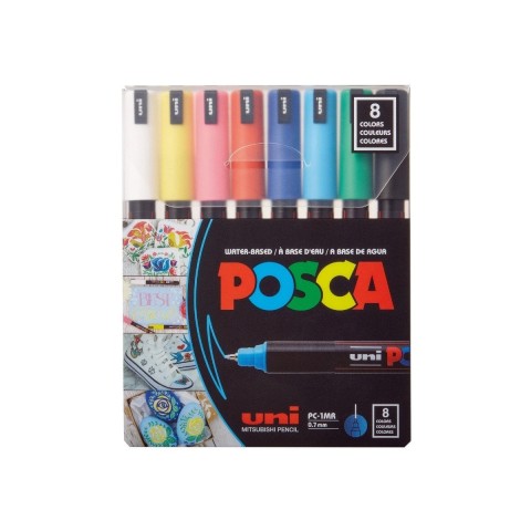 Uni POSCA 0.7 Su Bazlı Boyama Markörü AnaRenk8li V