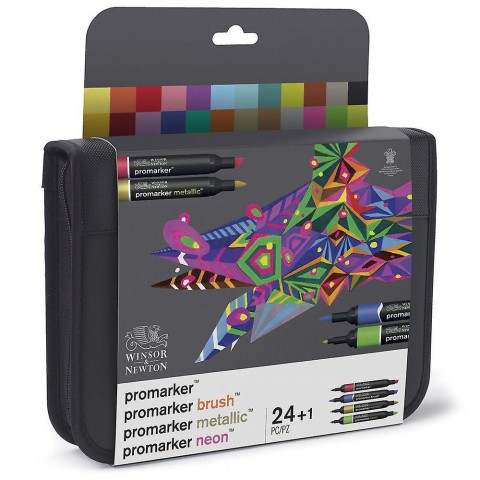 Winsor & Newton Promarker Grafik Kalemi Mıxed 24 Renk Çantalı